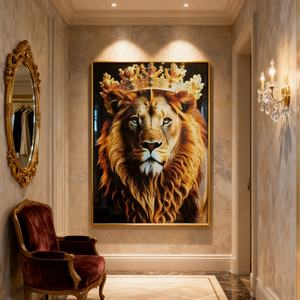 Pintura de Animales Personalizada al por Mayor, Pintura de León para Decoración del Hogar, Nuevo Arte de Pared para Sala de Estar, Pintura de Porcelana de Cristal con LED - Product Image 5