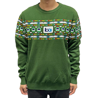 Pull unisexe à col rond en jacquard vert olive avec logo motif train, vente en gros d'usine, idéal pour les matchs de football