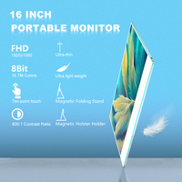 Écran portable USB 16 pouces 1080P, support magnétique réglable à 180 degrés, ultra-fin, léger, écran IPS extensible pour ordinateur portable