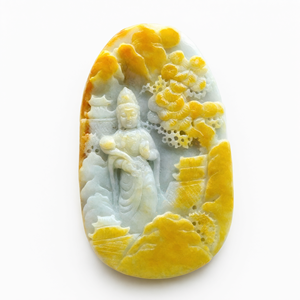Kwan Yin Tallado en Jade Birmano Amarillo y Blanco, un Emblema Divino de Compasión, Serenidad y Fuerza Espiritual - Product Image 2