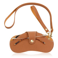 Vente en gros Sac de rangement pour lunettes en cuir PU Étui pour lunettes de soleil portable pour l'extérieur avec dragonne et longue lanière