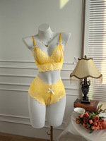 Ensemble soutien-gorge et culotte en dentelle pour femme avec nœud, transparent, push-up, lingerie, vêtements de nuit, tenue de club, tenue de soirée