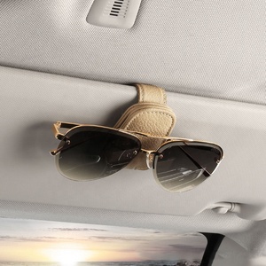 Suporte de óculos de couro para carro, suporte universal para óculos de sol para viseira de carro, prendedor para cartão e bilhete - Product Image 4