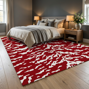 Modern <b>Red</b> White Abstract New Zealand <b>Wool</b> Area Rug Rectangle Non Slip Living Room Tufted Low Pile Latex Backing Medium - Product Image 2