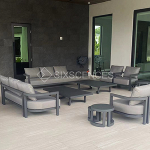 Mesa de comedor y sillas de aluminio resistente a la intemperie de lujo con cojines de secado rápido y diseño moderno perfecto para uso durante todo el año - Product Image 2