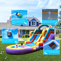 Toboggan aquatique gonflable commercial en PVC 21x9x12,8 pieds, thème arc-en-ciel, pour adultes et enfants, pour extérieur, jardin, utilisation sèche ou humide, avec piscine et souffleur