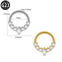 Anneau de nez, boucle d'oreille et anneau de lèvre sans soudure en titane F136 G23, serti de zircons marquise et ronds, design exquis, bijoux de piercing tendance