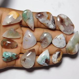 Lot de 13 pierres précieuses calcédoine verte de qualité supérieure, cabochons de calcédoine verte, pierres précieuses en vrac 197Cts - Product Image 1