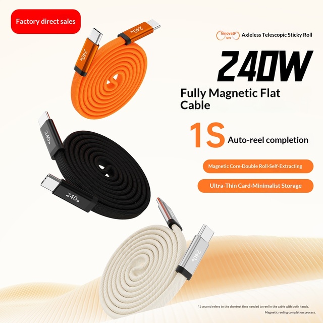 240W USB-C to Type-C Magnetic Data Cable Braided 1m Retractable Suitable for Tablets/Mobile Phone