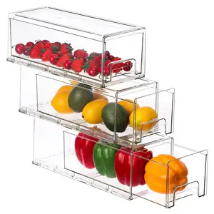 냉장고 서랍 3 팩 투명 스택 풀 아웃 냉장고 정리함 주방용 식품 보관 용기