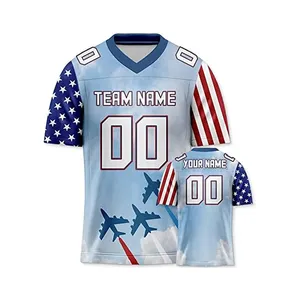 Nuevo diseño de ropa de fútbol americano, logotipo de personalización de fábrica, venta al por mayor, sublimación, camisetas de fútbol americano de secado rápido para hombres