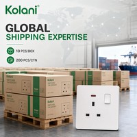 Prise murale britannique Kolani OEM ODM standard UK 13A à 1 interrupteur avec voyant néon, prise murale 3 broches 13A en PC ignifuge