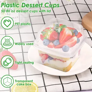 50 Pezzi Bicchieri Quadrati in PET Trasparente da 8OZ con Coperchi <span class=keywords><strong>e</strong></span> Cucchiaini per Dessert, Parfait <span class=keywords><strong>e</strong></span> Frutta - Product Image 4