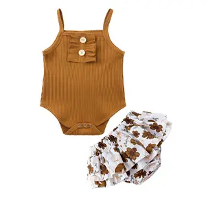 Girls Baby Summer Sleeveless Vest Printed Romper Floral Skirt Vest Set For Baby Clothes Pantsuit Set