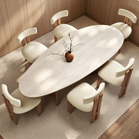 Table à manger ovale en pierre de style ancien Wabi-sabi, 4 chaises, structure en bois massif pour appartement, hôtel, villa