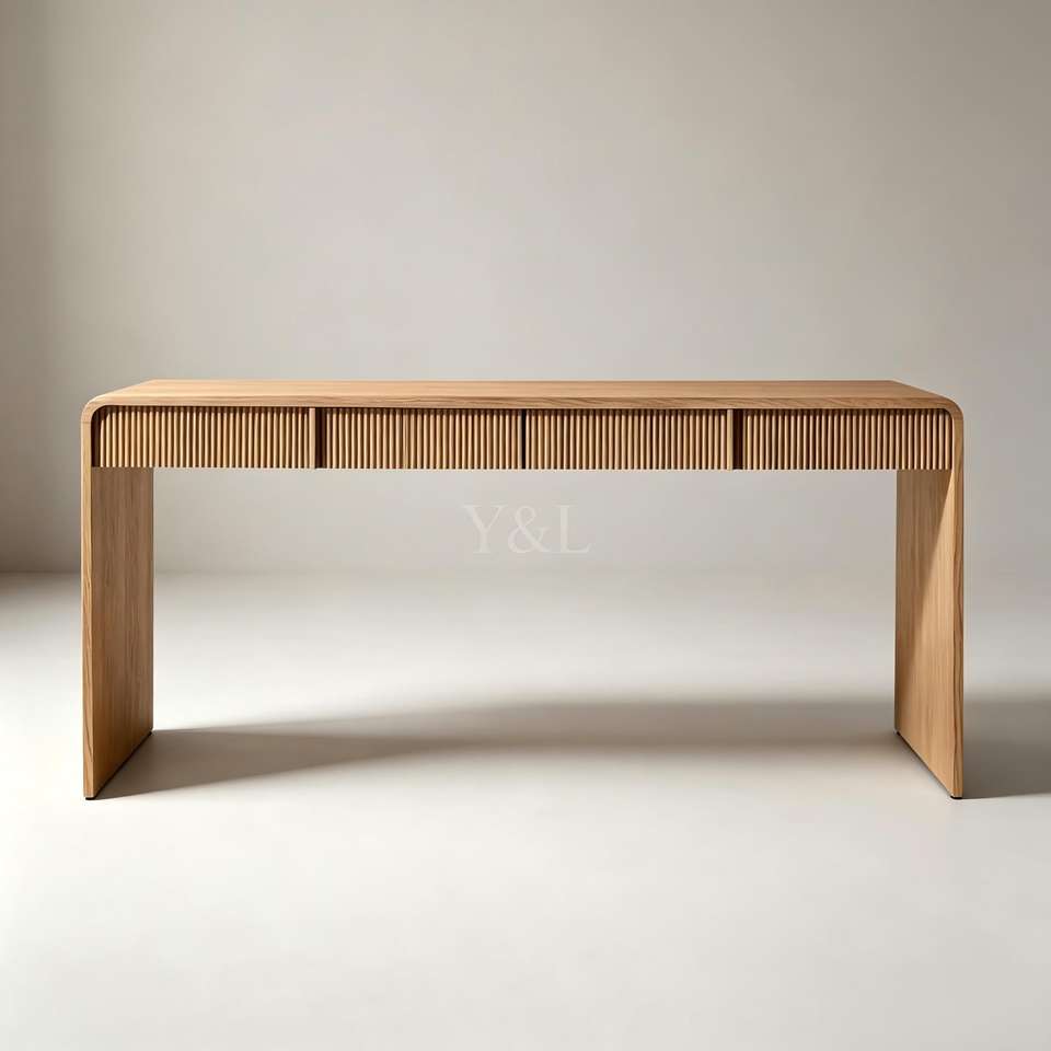Database Order Table Fluted White Oak Office Desk Modern Curved Writing Desk With Drawers ...