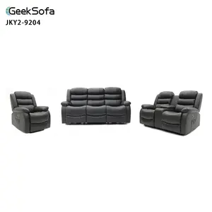 Geeksofa Conjunto de sofá reclinável com movimento elétrico moderno 3 + 2 + 1 Air Coat Power com console e massagem para móveis de sala de estar