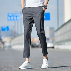 <span class=keywords><strong>Pantalon</strong></span> <span class=keywords><strong>homme</strong></span> formel coupe slim droite <span class=keywords><strong>taille</strong></span> mi-haute élastique léger respirant séchage rapide <span class=keywords><strong>avec</strong></span> bas de jambe étroit style coréen - Product Image 3