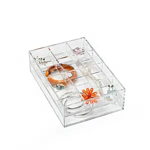 定制丙烯酸珠宝托盘透明丙烯酸珠宝容器带隔间豪华有机玻璃珠宝展示托盘