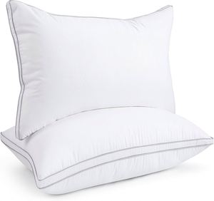Almohada Moderna de Plumas de Ganso Natural con Soporte para el Cuello, Diseño Sólido, Funda 100% Algodón - Almohada de Viaje Personalizable para Dormir en Hoteles - Product Image 1