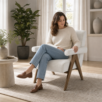 Fauteuil d'appoint moderne en bois massif, rembourré en tissu, pour salon, hôtel, salle à manger