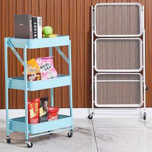 Customize 3-Layer Foldable Metal Utility Cart Space-Saving Functional Storage <b>Trolley</b> for Bedroom Kitchen Bathroom - Product Image 3