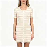 Robe boutonnée mi-longue à rayures jaunes en maille côtelée pour femme, personnalisable OEM & ODM, haute qualité, vente en gros - Haley Maxi