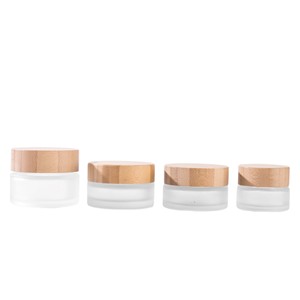 Cosmetic Frosted Glass Cream Jar Eco-friendly wooden cap bamboo lid skin care cream packaging container 5g 10g 20g 30g 50g 100g