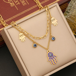 Conjunto de Joias MECYLIFE: Colar de Aço Inoxidável e Pulseira Olho Grego <span class=keywords><strong>Hamsa</strong></span> com Corrente Dupla - Product Image 6