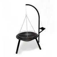 Trépied de barbecue en acier avec grille pivotante et foyer suspendu pour l'extérieur