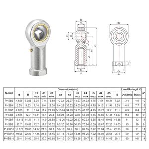Roulement à rotule articulé PHSB4 PHSB5 PHSB6 PHSB7 PHSB8 PHSB10 PHSB12 PHSB16, roulement sphérique à filetage avec alésage de 12,70 mm (pouces) - Product Image 4