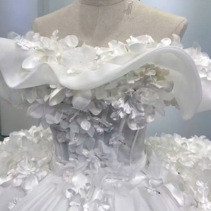 Robes de mariée 3D fleuries ultra-fines pour femmes, robe de bal en organza, robe de mariée à col cœur, robe drapée à paillettes WM33 - Product Image 5