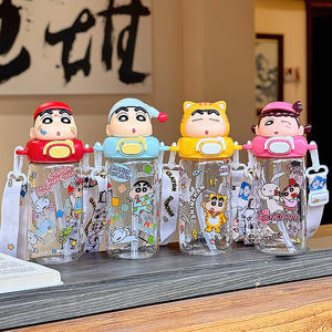 Vaso de agua de vidrio Crayon Shin Chan de 500 ml con pajita, diseño de dibujos animados para niños y estudiantes, regreso a clases, primavera 2025 - Product Image 1