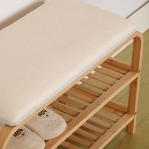 Double Layer Shoe Bench With <b>Cushion</b> <b>Storage</b> Rack For Entryway Foyer 70x30x46cm - Product Image 3
