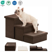 Escalier pliable avec rangement pour chiens et chats de petite/moyenne/grande taille, lit/canapé/rampe de voiture pliables, rampe pour chien robuste à 3 marches plus large