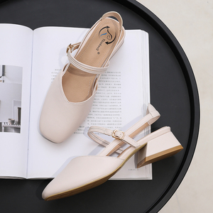 Sandales à talons pour femmes et dames, avec bride de cheville réglable, confortables et douces, couleur beige laiteux, été <span class=keywords><strong>2022</strong></span> - Product Image 2