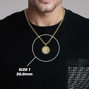 Pendentif religieux pièce de monnaie mexicaine de <span class=keywords><strong>50</strong></span> Peso en laiton plaqué <span class=keywords><strong>or</strong></span> 14K, breloques Hip Hop pour collier et bijoux - Product Image 6