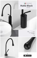 Robinet de salle de bain monotrou chaud/froid en laiton brossé or noir, style européen, avec cartouche céramique, bec de cygne orientable, à poser sur le plan.