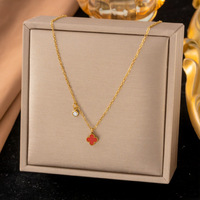 Collier Mini Trèfle Style Européen et Américain pour Femme, Nouvelle Arrivée 2026, Ras-de-cou Fleur Double Face en Acier Inoxydable Plaqué Or Véritable