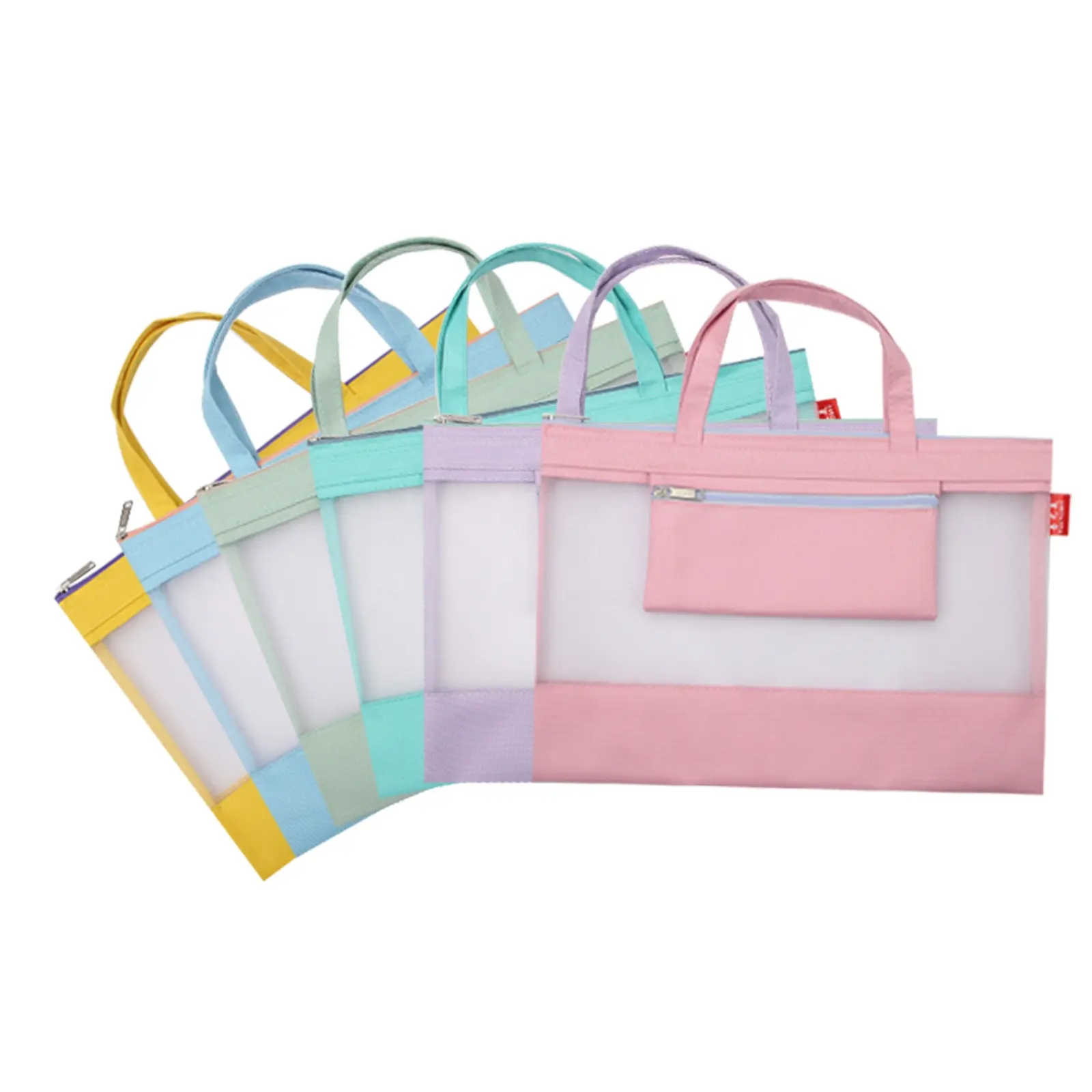 Color A4 Document Bag Nylon Document Pouch Zipper File Folder Mesh Fabric Hand Bag With Customized