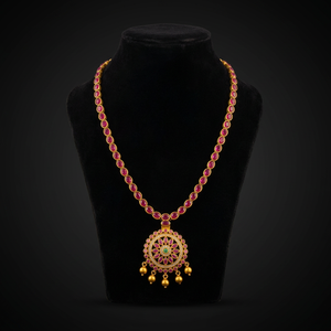 Silver Temple Religious Women's Short <b>Necklace</b> 180958 Gold Plated Alloy Beads Chains Flower Shape <b>Ruby</b> Diamond Wedding Party - Product Image 3