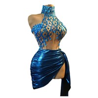 Robe de scène, ensemble jupe courte asymétrique sans bretelles, tenue de club, de bar, de soirée, pour chanteuses et célébrités