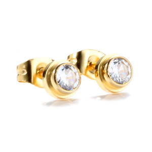 <b>Stud</b> <b>Earrings</b> 6Mm Rose Gold Round Zircon Bezel Setting Stainless Steel Fashion Jewelry - Product Image 4