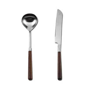 wholesale stainless steel kitchenware with walnut wooden handle kitchen utensils set