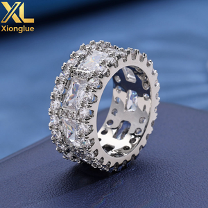 Cross-border Bestseller Europe America Custom Mixed-stone T-shaped Cubic Zirconia 18K Gold Plated Claw Setting Unisex <b>Ring</b> - Product Image 6