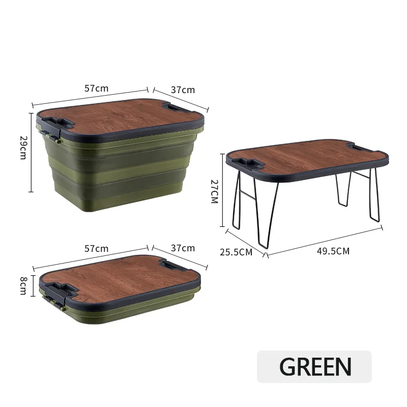 Caixa de armazenamento dobrável laser, caixa para piquenique, mesa com tampa e bandeja
