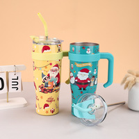 Gobelet isotherme personnalisé de 40 oz en acier inoxydable à double paroi avec poignée et paille, idéal pour la sublimation, parfait pour Noël, Halloween, cadeaux d'affaires