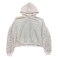 Sweat à capuche unisexe streetwear zippé avec personnalisation en strass, en polyester/coton, design respirant - Vente en gros