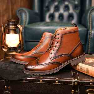 Botines de hombre con forro polar, de cuero sintético, punta cuadrada, suela gruesa, cremallera lateral de cuero genuino, estilo retro, para todas las estaciones - Product Image 5