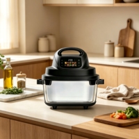 Longbank Nouvelle Friteuse à Air Électrique Intelligente 1700W, Non Toxique, 4.8L+6L, avec Thermostat et Bol en Verre, Portable, Turbo, pour Friture Profonde